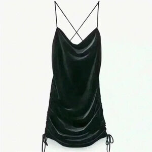 Zara black velvet bodycon ruched dress with open back